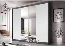 Modern Mirrored Sliding Door Wardrobe Multi 38 in White and Grey 203cm