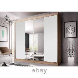 Modern Mirrored Sliding Door Wardrobe Multi 38 in White and Oak Sonoma 203cm