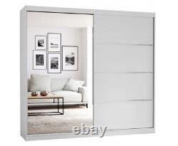 Modern Mirrored Sliding Door Wardrobe Multi 42 in White 203cm