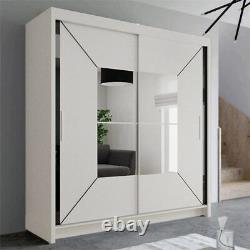 Modern Mirrored Wardrobe Sliding Door with Storage Shelves and Hanging Space
