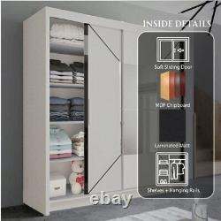 Modern Mirrored Wardrobe Sliding Door with Storage Shelves and Hanging Space