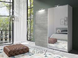 Modern Moore Sliding Door Mirrored Wardrobe White & Concrete Grey 200cm