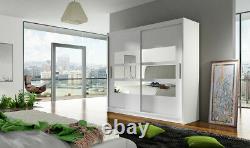 Modern Wardrobe BRAVA 3 WHITE Sliding Doors Mirror Hanging Rail Shelves 180 cm