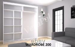 Modern Wardrobe Mirrored 2 Sliding Doors Living Bedroom Furniture 200cm + led