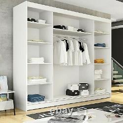 NEW Big Wardrobe Shelves 5 Colours Sliding Door Mirror LED Rail Closet 250 cm