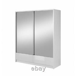 NEW WHITE WARDROBE sliding doors WITH MIRRORS & GLOSS FRONT DRAWERS 4 SIZES PIAR