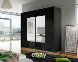 New Bedroom Wardrobe BRAVA 7 Sliding Doors Mirror Hanging Rail Shelves 180 cm