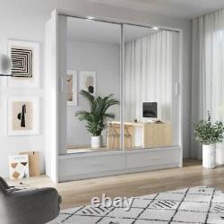 New Modern Bedroom Mirror Sliding Door Wardrobe ARTI 24 200cm in Matt White