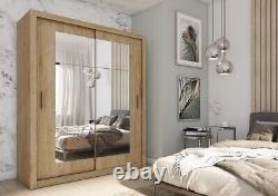 New Modern Bedroom Mirrored Sliding Door Wardrobe Idea 02 in Oak Shetland 180cm