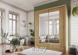 New Modern Bedroom Mirrored Sliding Door Wardrobe Idea 02 in Oak Shetland 180cm