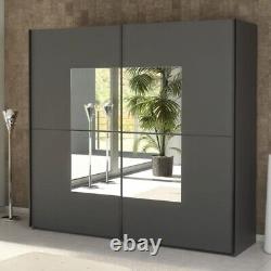 New Modern Mirrored Door Wardrobe Ascona 219cm in Graphite