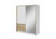 New Modern Mirrored Sliding Door Wardrobe SARA in White Matt & Oak Artisan 184cm