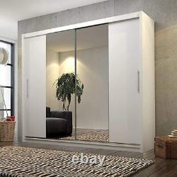 150cm Wide Modern Sliding Door Wardrobe with Built in Mirror for Bedroom or Living Room Sonoma Oak Brown & Matt White 