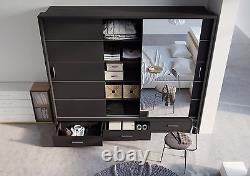 SALE! Modern Bedroom Sliding Door Wardrobe ARTI 1 250cm in Matt Black Mirror