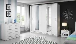 SALE! Modern Bedroom Sliding Mirror Door Wardrobe Arti 14 in White Matt 220cm