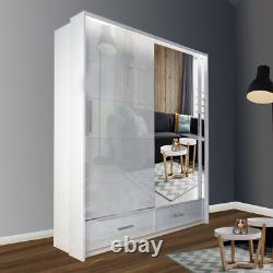 SYCYLIA High Gloss Sliding Double Door Modern Bedroom Style Mirrored Wardrobe