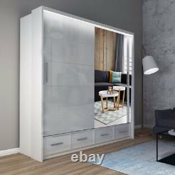 SYCYLIA High Gloss Sliding Double Door Modern Bedroom Style Mirrored Wardrobe