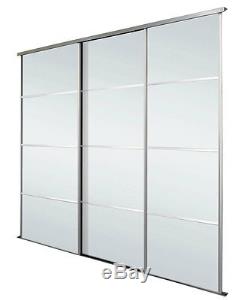 Silver Frame 4 Panel Mirror Sliding Wardrobe Doors Kit Free Delivery 5 Sizes