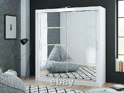 Sliding Door Bedroom Mirror Wardrobe DAKO 1 +LED Light-2 Sizes/White, Grey, Black