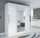 Sliding Door Wardrobe 205cm Mirrored White New with Hanging Rail Shelves ARIS I