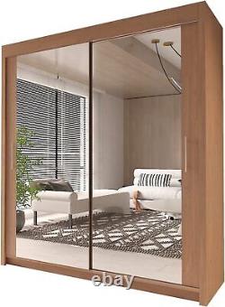 Sliding Door Wardrobe with Mirror For Bedroom With Shelves Hanging Rails