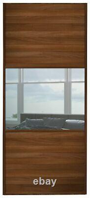 Sliding Wardrobe Door W914mm 3 Panel Walnut & Mirror