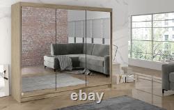 Sliding Wardrobe, Full Mirror 3 Door, 3 Colours Available, Solid, 200 CM wide