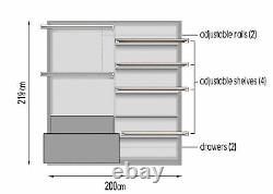 Sliding mirror wardrobe 2 doors with drawers and lights Instrument TAYA2 white