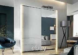 Sliding mirror wardrobe 2 doors with drawers and lights Instrument TAYA2 white