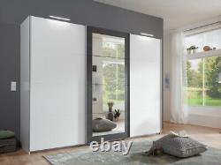 SlumberHaus'Minden' Large White & Steel Graphite Mirror 3 Door Sliding Wardrobe