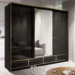 Sydney High Gloss Sliding Wardrobe with Gold Strip and Led Light 3 Colors 2 Size