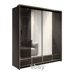 Sydney High Gloss Sliding Wardrobe with Gold Strip and Led Light 3 Colors 2 Size