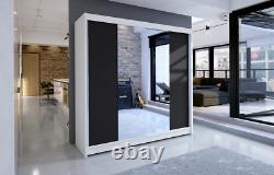 Tally 2- Wardrobe With 2 Sliding Doors, Half Door Mirror, White/black