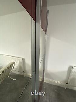 USED Pair of Nolte mirrored red sliding wardrobe DOORS ONLY 75cm Wide 214cm High