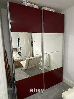 Used NOLTE pair sliding wardrobe DOOR PANELS red mirrored panel W 75cm H 53 cm