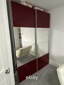 Used NOLTE pair sliding wardrobe DOOR PANELS red mirrored panel W 75cm H 53 cm