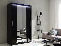 VEGAS 2- Sliding Door Wardrobe, Mirror, Black, Fast Delivery! 120 cm wide