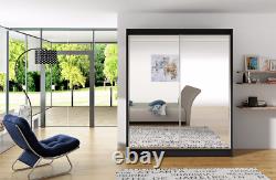 VIVI 6 2 Sliding Door Wardrobe With Big Mirror, Rail And Shelves, 2 Colours
