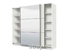 Valenca White Large Mirrored Sliding Door Wardrobe 220cm With Shelves And Rails