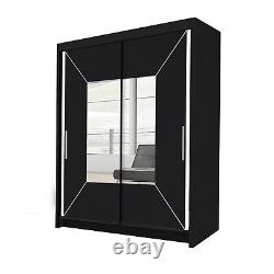 Venice Modern 2 Door Mirrored Wardrobes for Bedroom Furniture (180, Black)