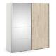 Verona Sliding Wardrobe 180cm in White with Oak and Mirror Doors with 2 Shelves