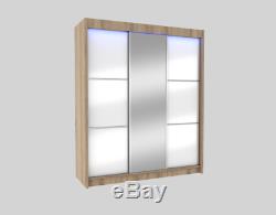 WARDROBE 3 sliding doors, FRONT WITH LACOBEL GLASS and MIRROR MRVILM180 FREE LED