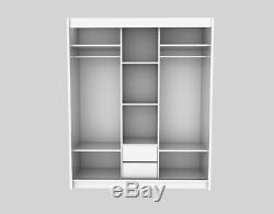 WARDROBE in GREY 2 drawers 3 sliding door MIRROR bedroom furniture MRMA180cm LED