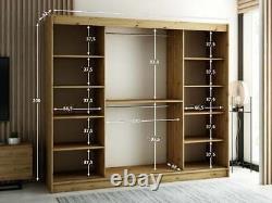 Wardrobe 250 CAMELO 2 with Mirror 3 Sliding Doors Hanging Rail Shelves Drawers