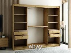 Wardrobe 250 CAMELO 2 with Mirror 3 Sliding Doors Hanging Rail Shelves Drawers