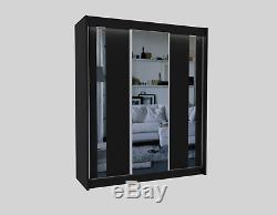 Wardrobe 3 Sliding Door Mirror, 2 int drawers Bedroom Furniture Cupboard MRGR180