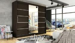 Wardrobe ASTON VI Sliding Doors Hanging Rails Shelves Mirror Handles Choco
