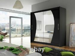 Wardrobe Black with Sliding Doors with Mirror Hanging Rail Brand New BEGA IX-180