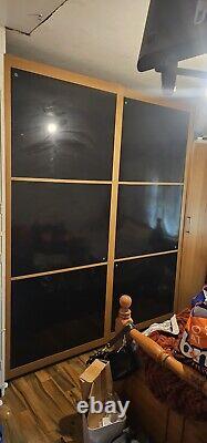 Wardrobe IKEA Pax Sliding Doors X 2 Black Glass Mirror Shelves Hanging Rails