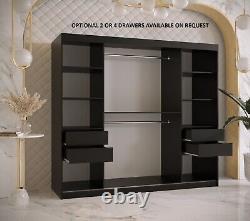 Wardrobe'KAIR 2' 200 cm 2 Sliding Doors Hanging Rail Shelves Mirror Black